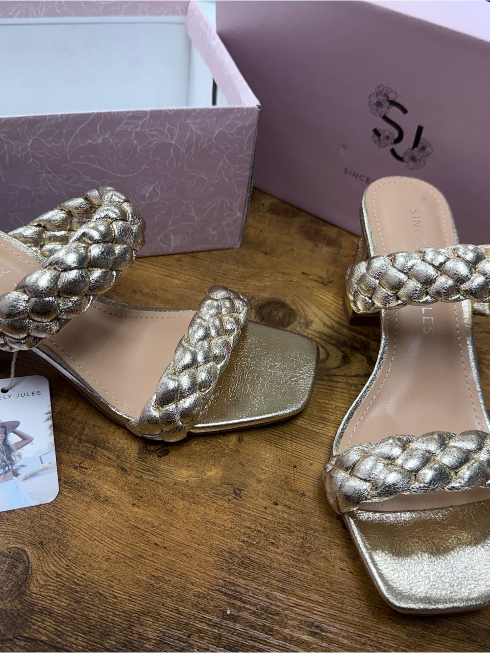 Sincerely Jules Metallic Braided Double-Strap Heels - Gold